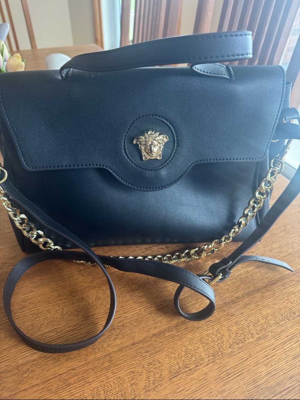 Versace style Black Top-Handle Chain Bag